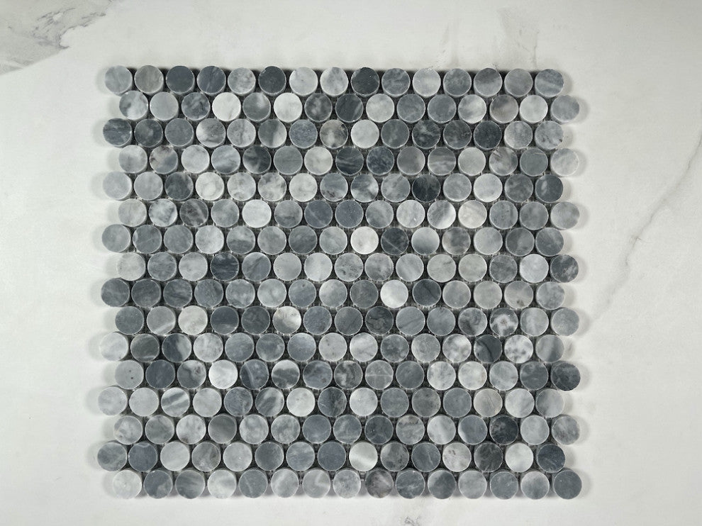 Penny Round Bardiglio Gray Italian Marble 3/4 inch Mosaic Tile Honed, 1 sheet