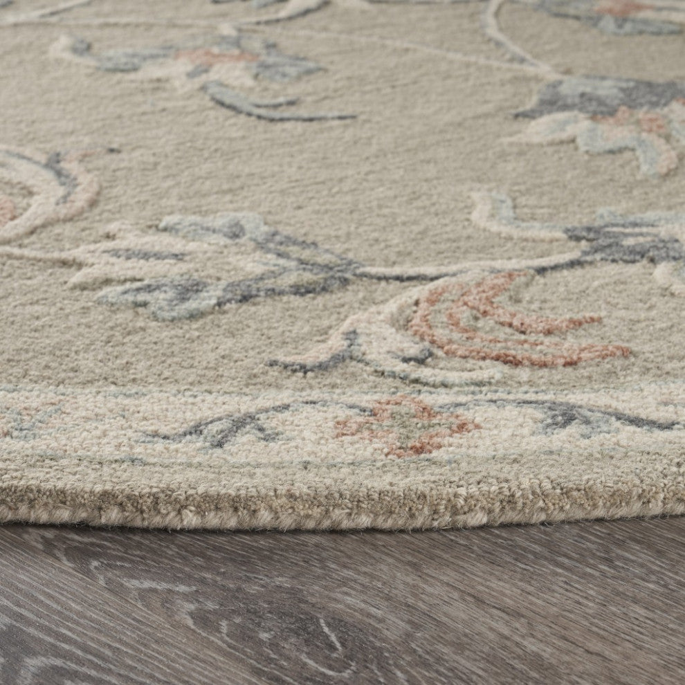 5" Round Sage and Cream Filigree Area Rug
