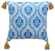 Blue & White Machine Woven with Tassels Woodrow Throw Pillow, 20" x 20"