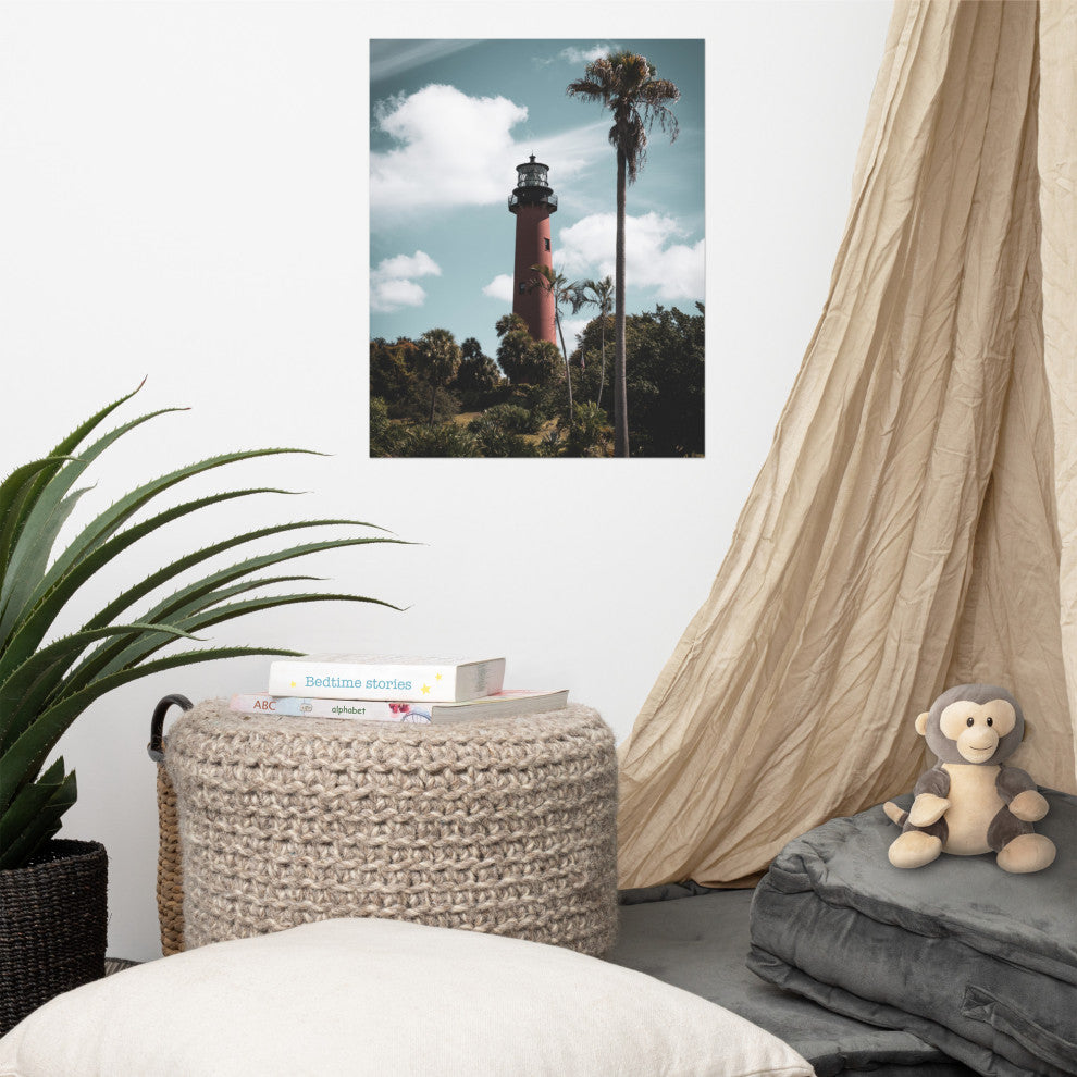 Jupiter Lighthouse Colorized Coastal Landscape Photo Unframed Wall Art Print, 16" X 20"