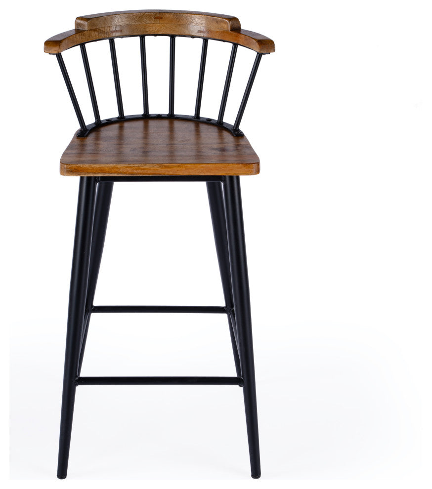 Merrick Wood and Iron Spindle Bar Stool