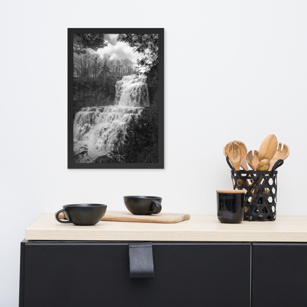 Chittenango Waterfall in Black and White Framed Photo Paper Wall Art Prints, Black, 12" X 18"
