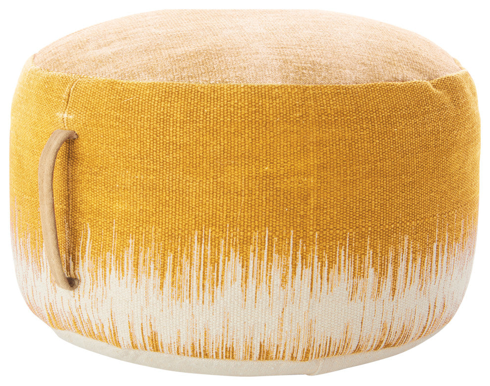 Nourison Mina Victory Life Styles Mustard Stonewash Drum Pouf