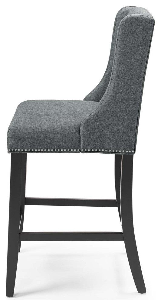 Counter Stool Chair, Fabric, Wood, Gray, Modern, Bar Cafe Bistro Restaurant