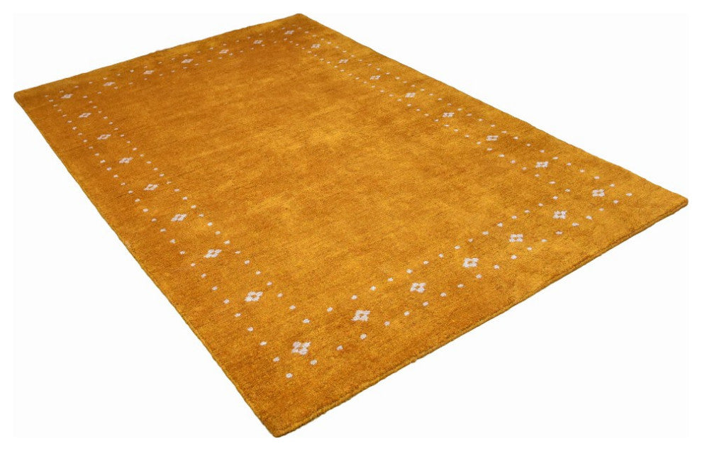 HAND KNOTTED LOOM SILK AREA RUGS-6'7''x9'10'',Rectangle,Gold,Contemporary