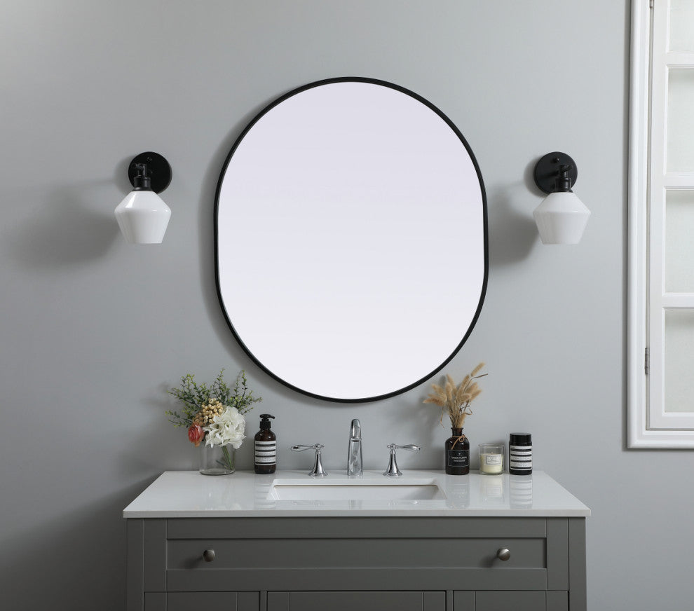 Elegant Decor Metal Frame Oval Mirror 30X36" in Black