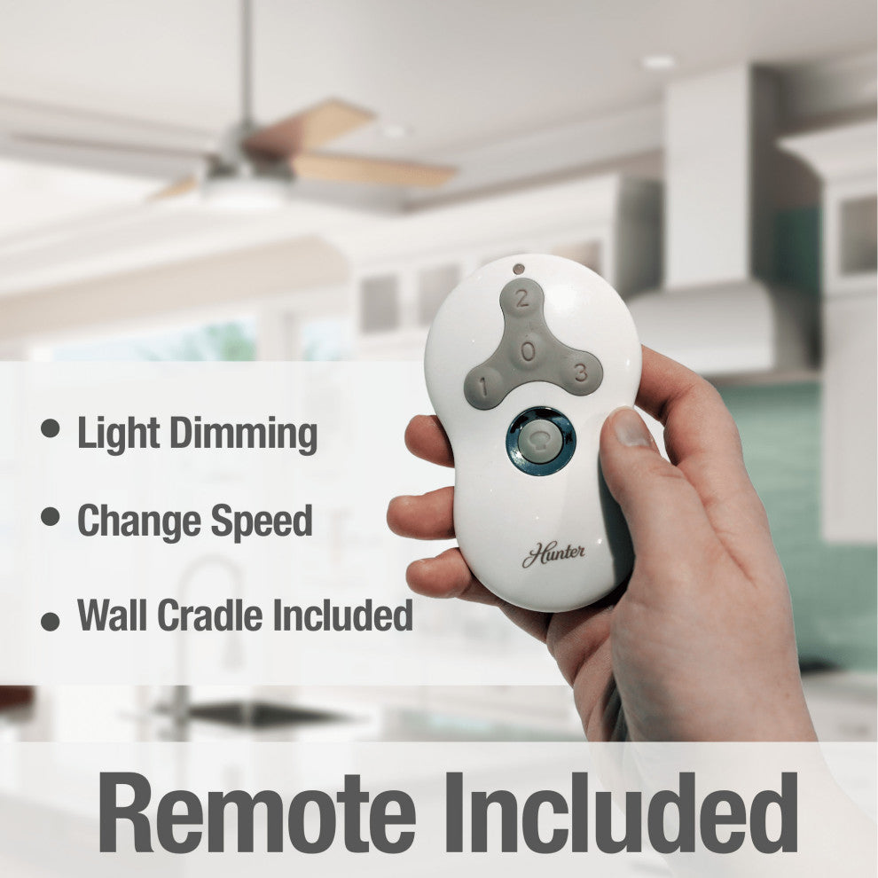 Hunter 52" Dempsey Brushed Nickel Ceiling Fan, LED Light Kit and Remote