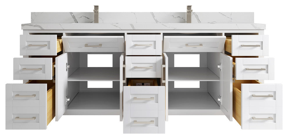 Cambridge 84 Double Sink Bath Vanity in White 2" Calacatta Laza