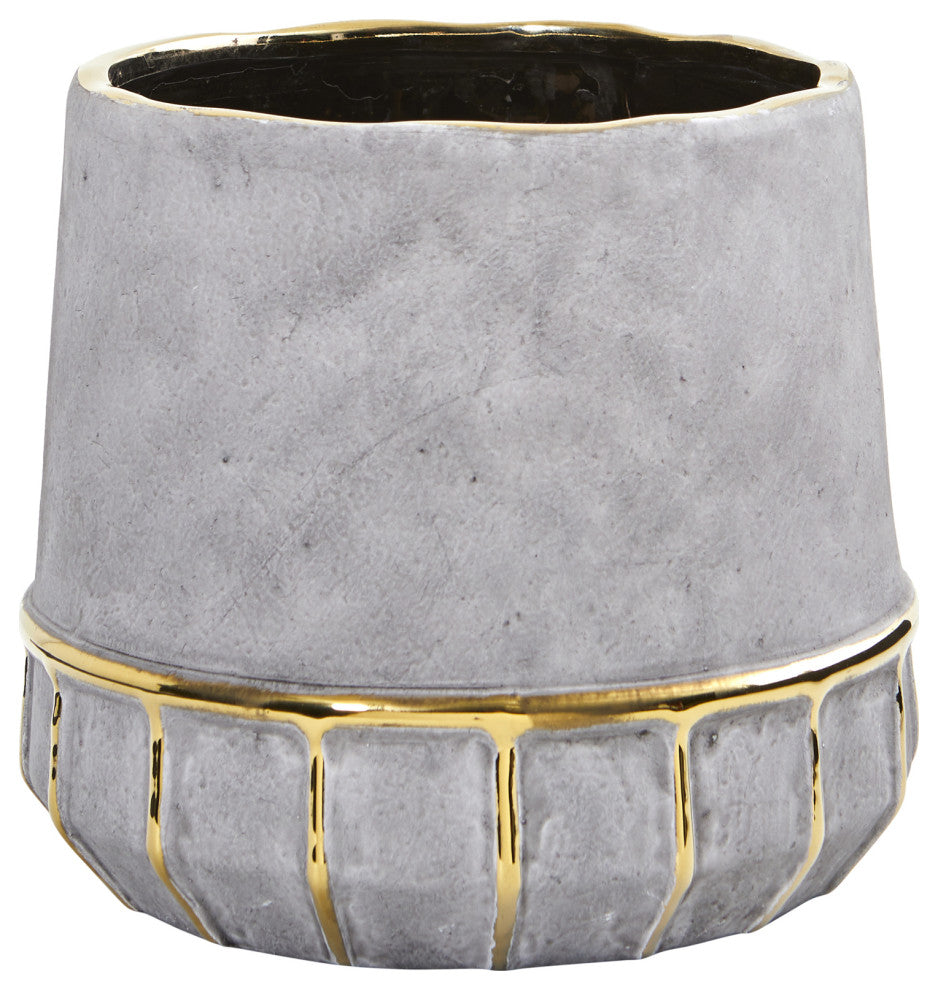 8.5" Regal Stone Decorative Planter With Gold Accents