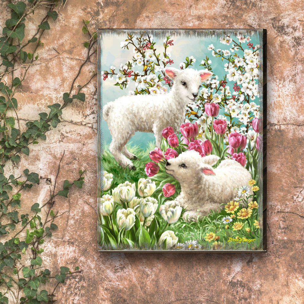 Easter Lambs Wooden Wall Art, Large 24x18