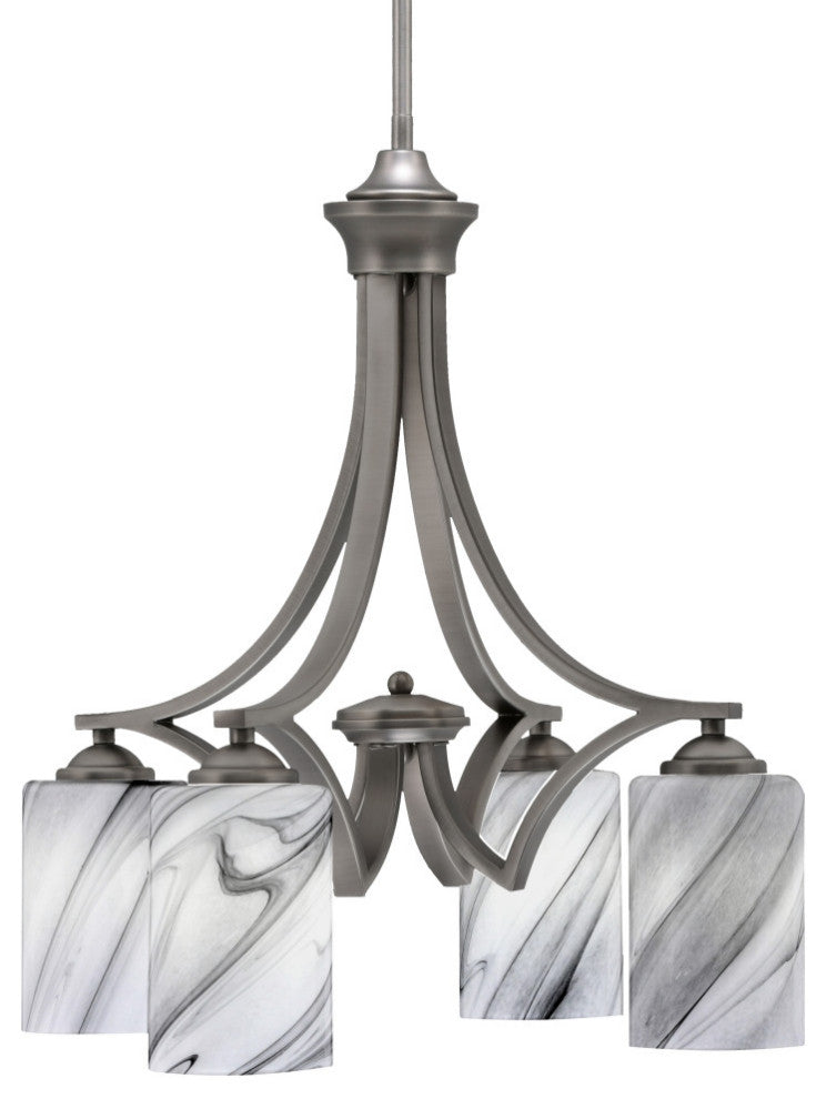 Zilo Downlight, 4 Light, Chandelier, Graphite Finish, 4" Onyx Swirl Glass