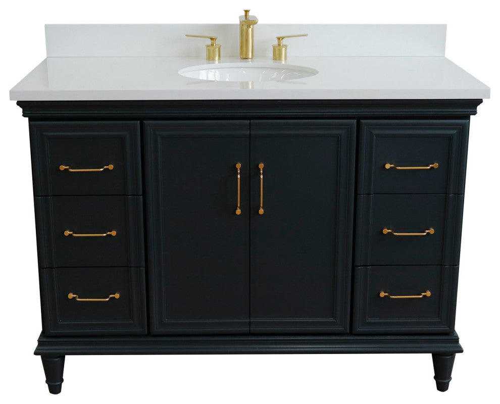 49" Single Sink Vanity, Dark Gray Finish With Engineered Stone Top and Oval Sink