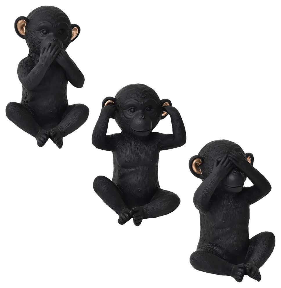 Wise Monkey Speak No Evil Statuette Resin Black Gold