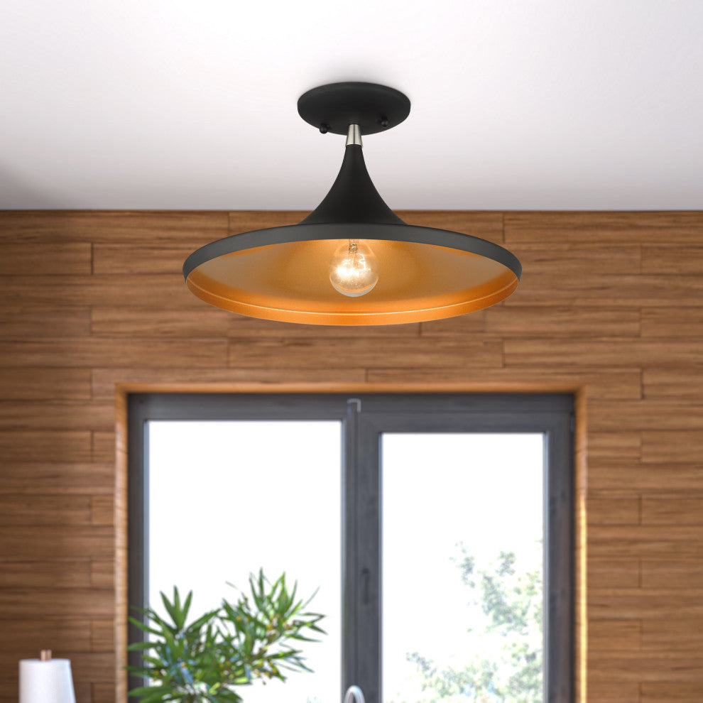 Livex Lighting Waldorf 1-Light Black Semi-Flush With Brushed Nickel Accents
