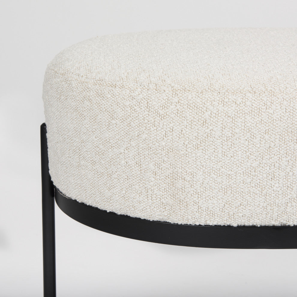 Amelia Cream Boucle Fabric Seat w/ Black Metal Base Upholstered Bench