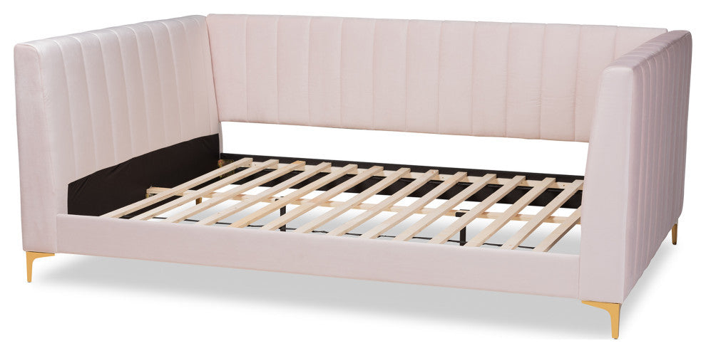 Taryn Modern Luxe Light Pink Velvet Fabric and Gold Queen Daybed