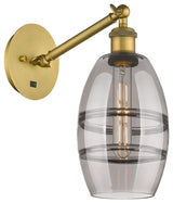 Ballston-Vaz 1-Light 6" Sconce, Arm Adjusts Up/Down, Brushed Brass, Light Smoke