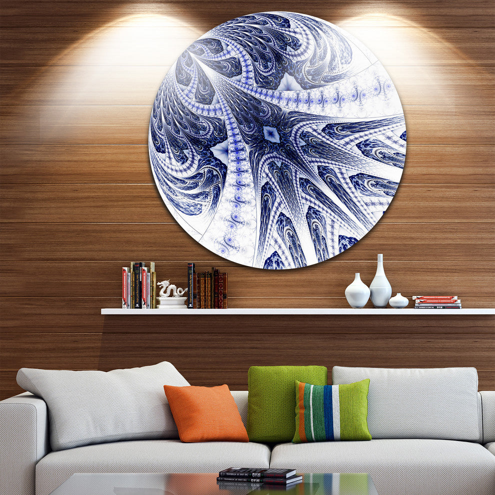Symmetrical Dark Blue Fractal Flower, Floral Round Wall Art, 11"