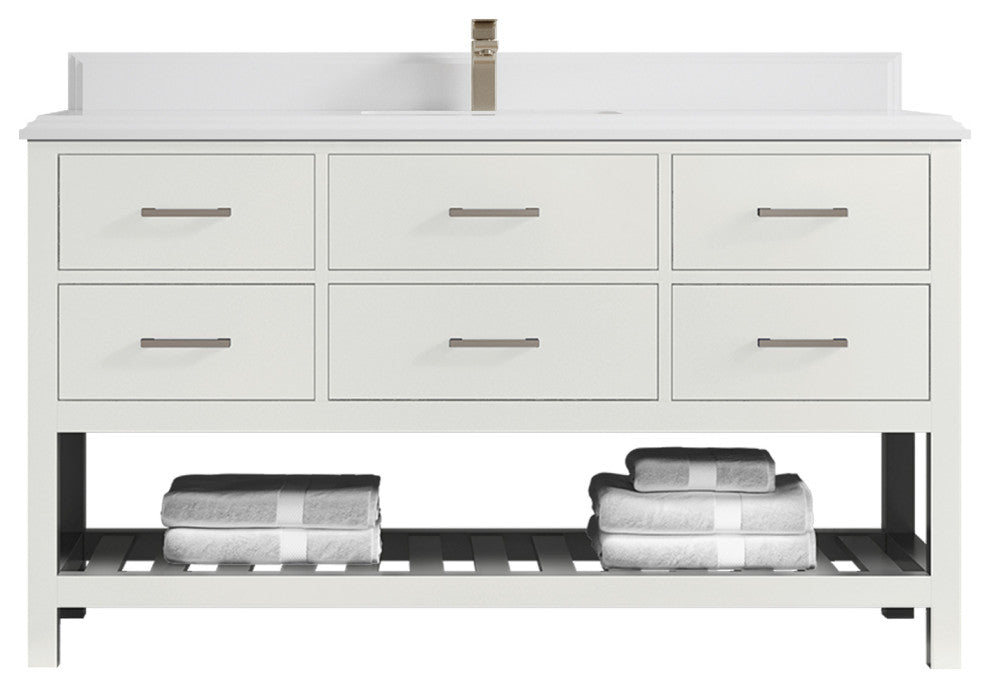 Parker 60 Single Sink Bathroom Vanity in White 1.5" White Quartz