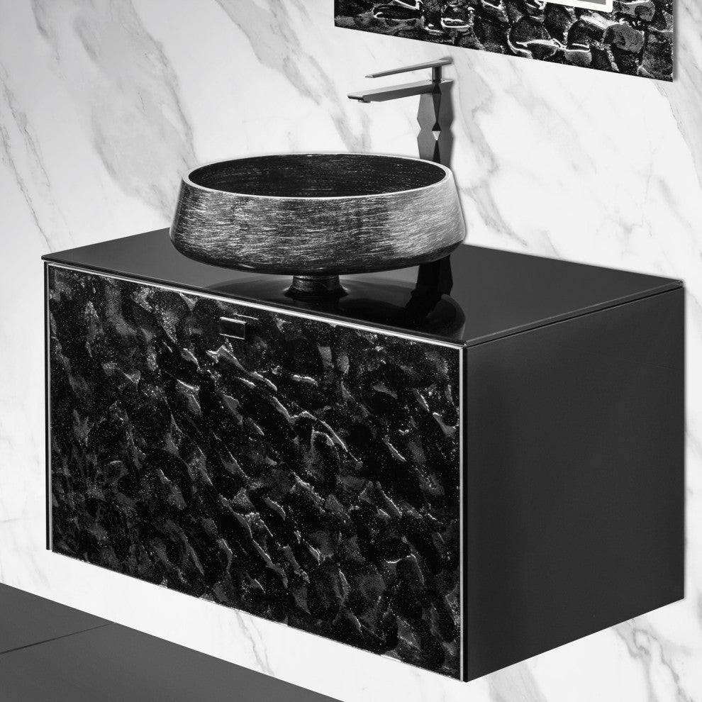Kara Luxury Murano Glass Single Bathroom Vanity 32", Black