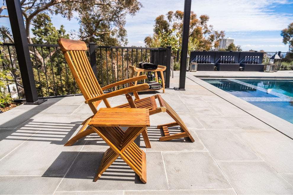 Nordic Style Teak Oiled Sun Lounger and Outdoor Seat