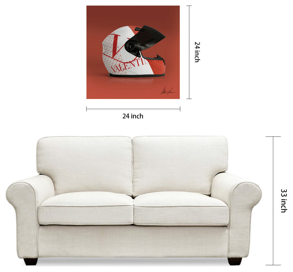 "Valentino Speeding Helmet" Frameless Floating Tempered Glass Panel Wall Art