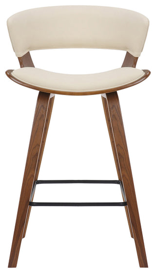 Cream Faux Leather and Wood Modern Bar Stool