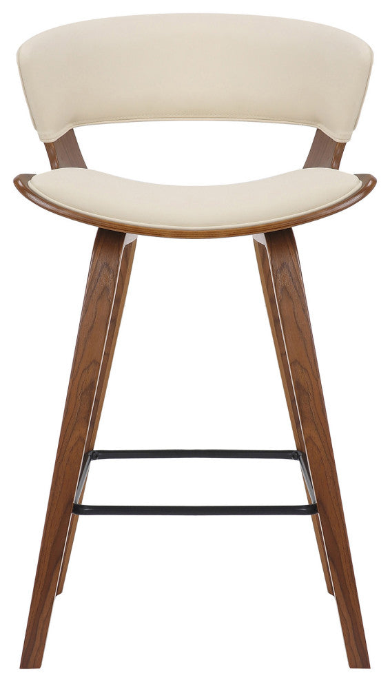 Cream Faux Leather and Wood Modern Bar Stool