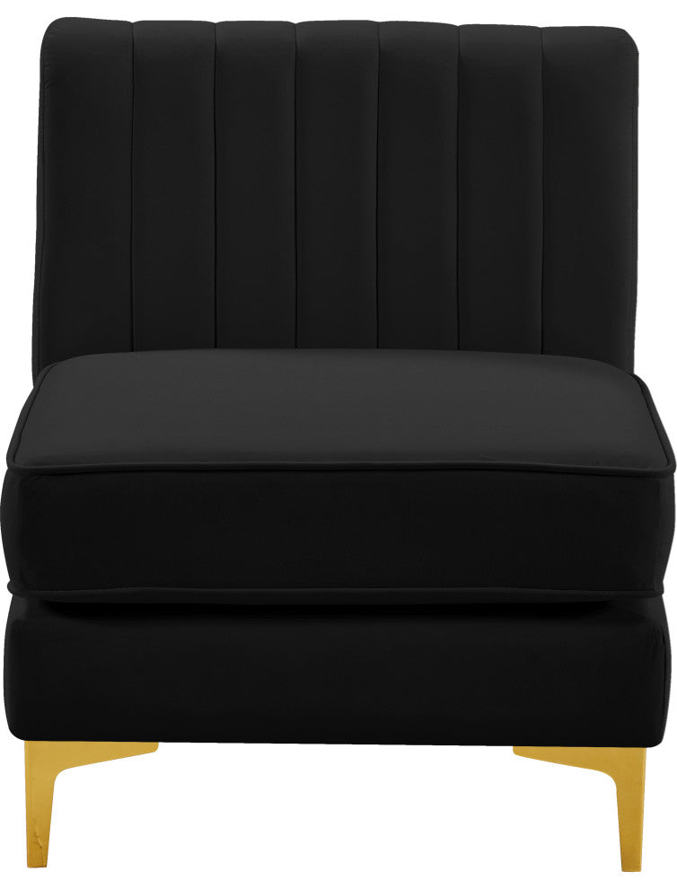 Alina Velvet Upholstered Modular Armless Chair, Black