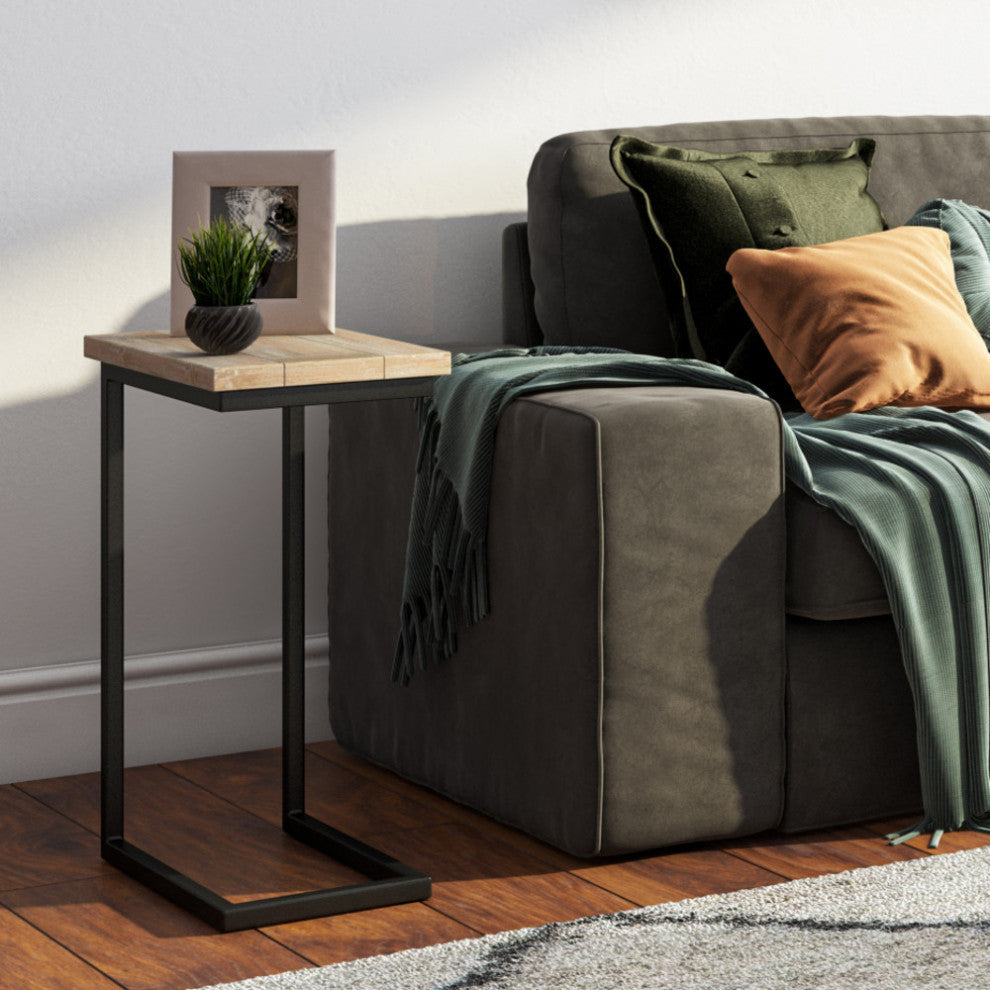Skyler C Side Table With Marble Top, Distressed White Wash