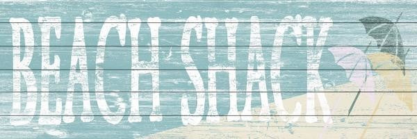 "Beach Shack" Painting Print on White Wood, 60"x20"