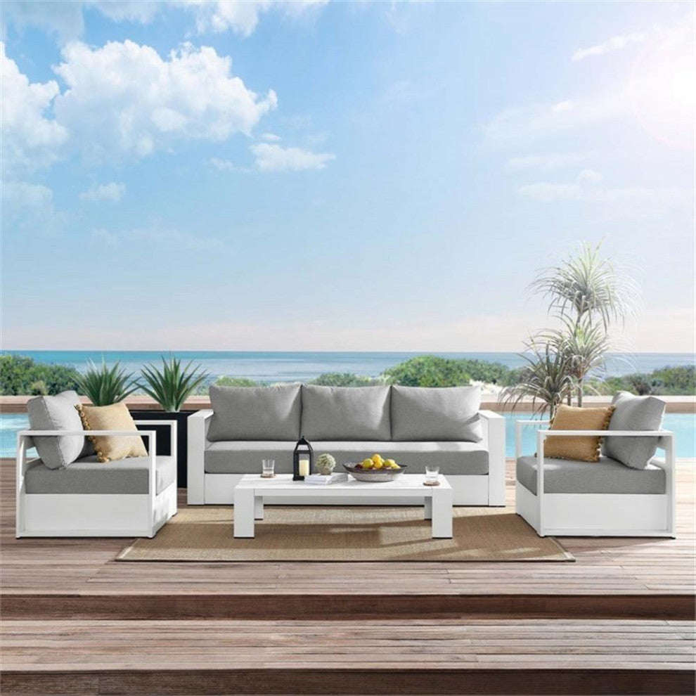 Tahoe Outdoor Patio Powder-Coated Aluminum 4-Piece Set, White Gray
