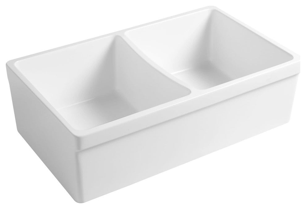 Whitehaus WHQDB332 Quatro Alcove 33" Farmhouse Double Basin - Matte Black