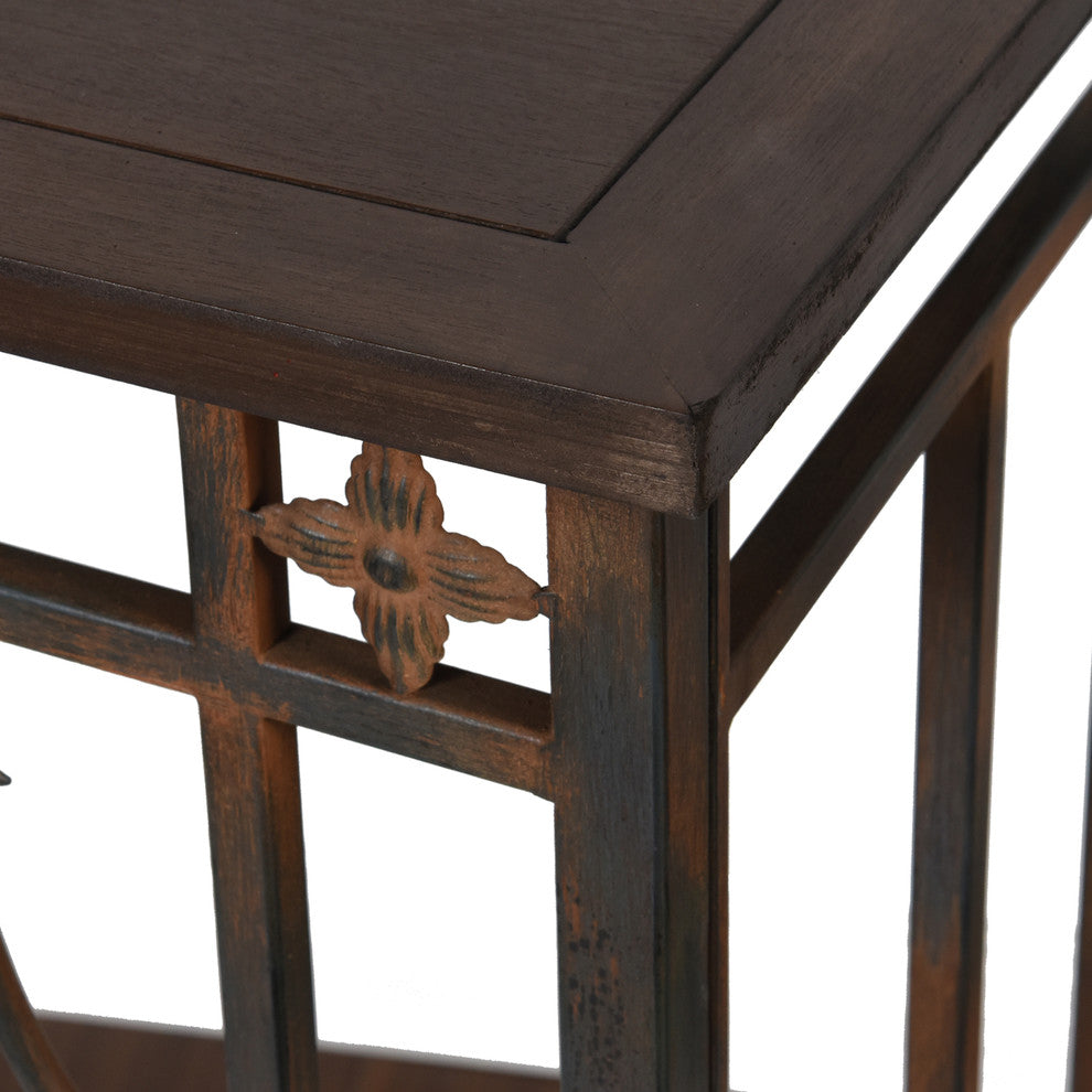 Filagree Metal and Wood Side Table Brown Finish