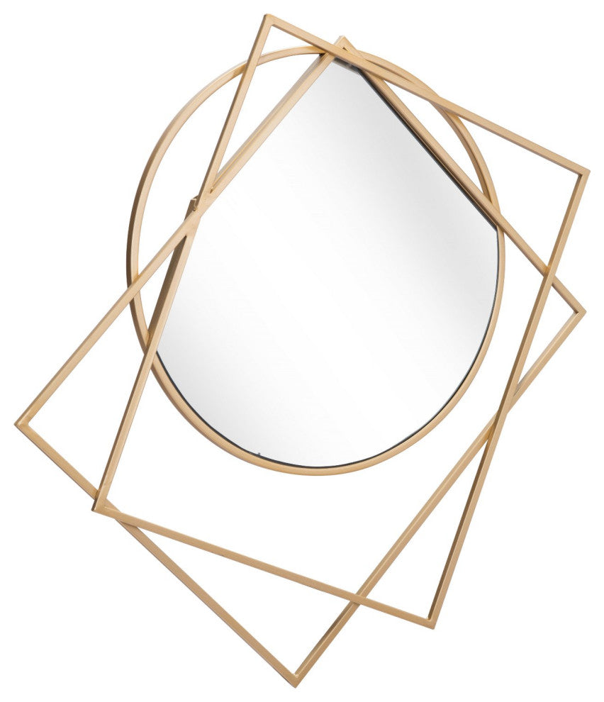 Frame Wall Mirror, Round, Glass, Steel Metal, Gold, Bedroom Living