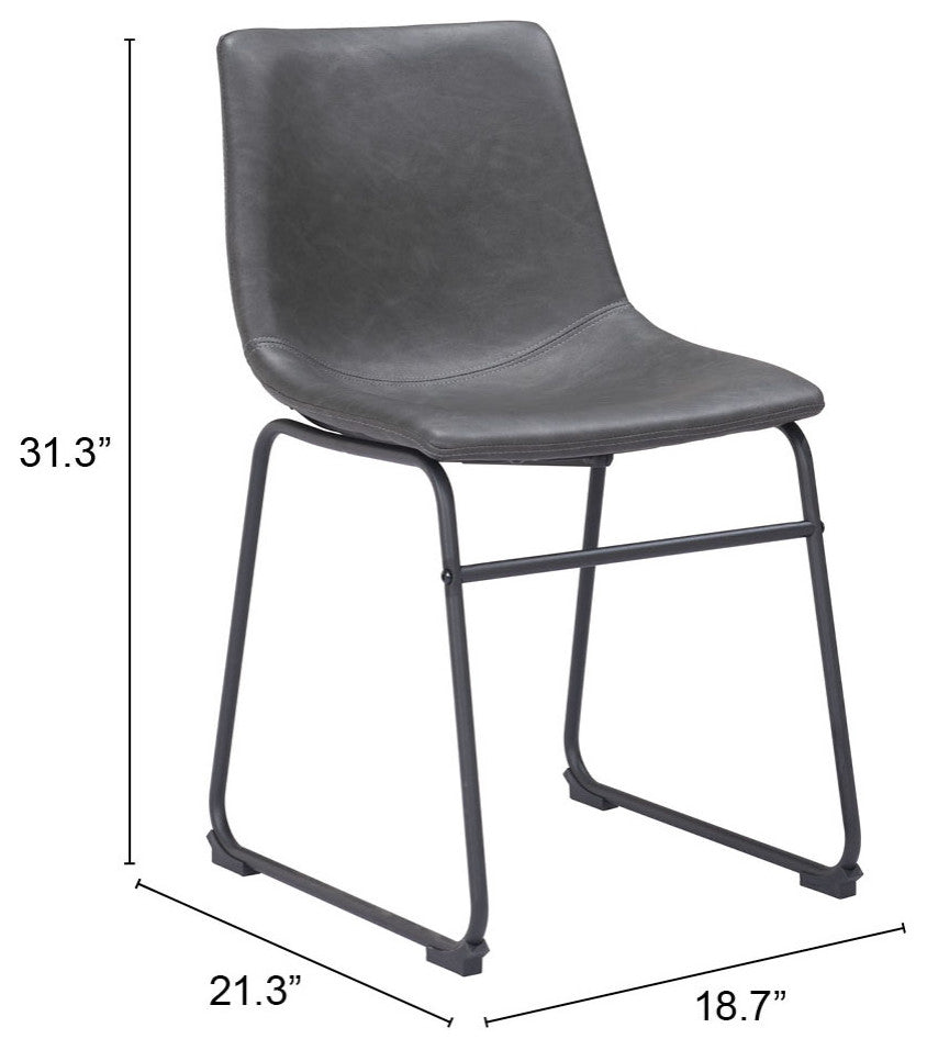 Dining Chair, Set of 2, Faux Vinyl Leather, Charcoal, Gray, Black, Industrial