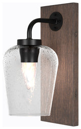 Oxbridge Wall Sconce Matte Black & Painted Distressed Metal, 5" Clear Bubble