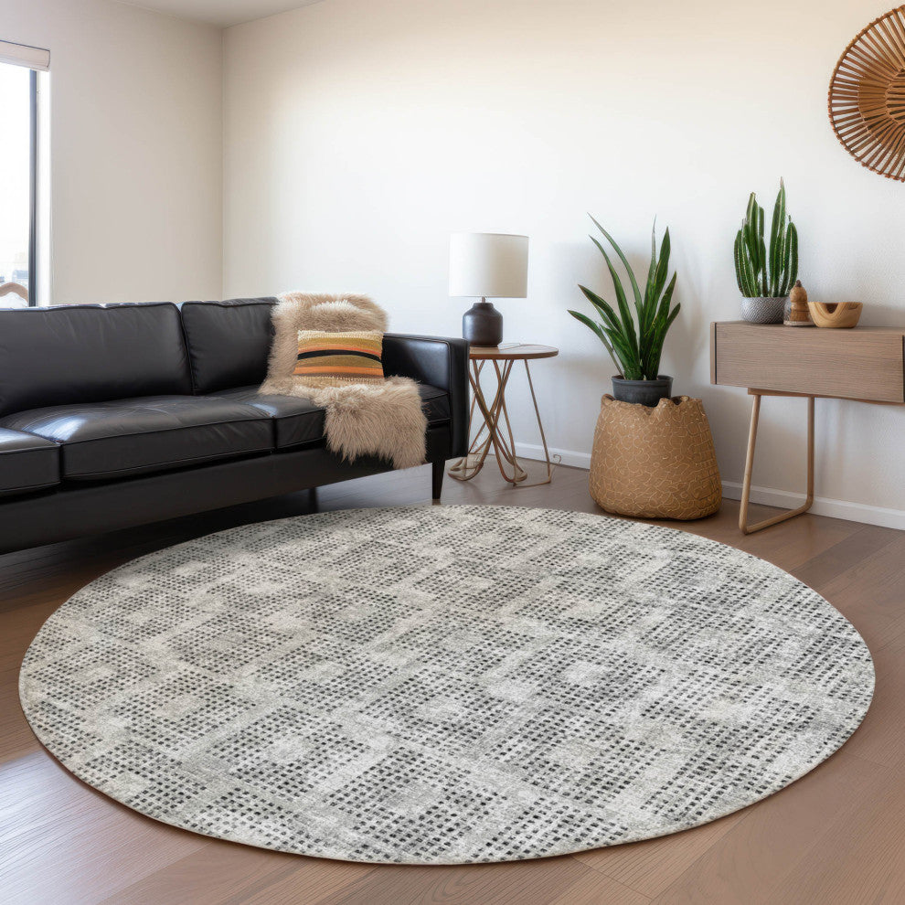 Premium Machine Washable Mayfield AMF33 Gray 8' x 8' Round Rug