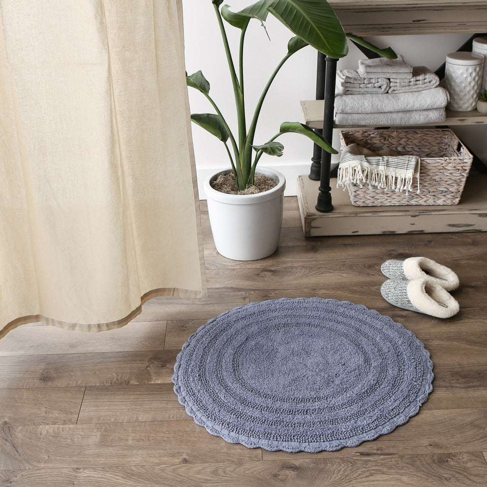 Stonewash Blue  Round Crochet Bath Mat