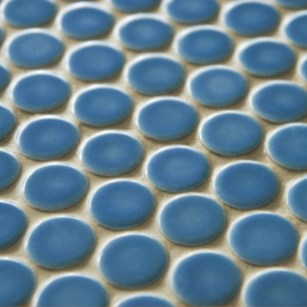 Penny Porcelain Mosaic Floor and Wall Tile, Light Blue, Sample