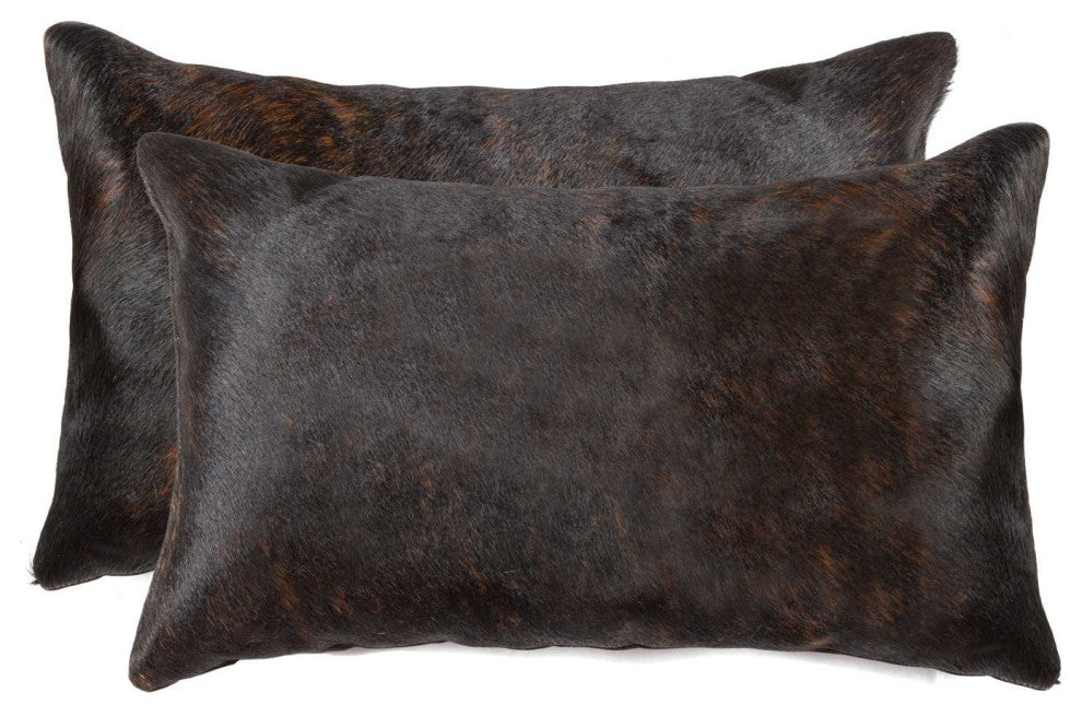 12"x20"x5" Chocolate Cowhide Pillow, Set of 2