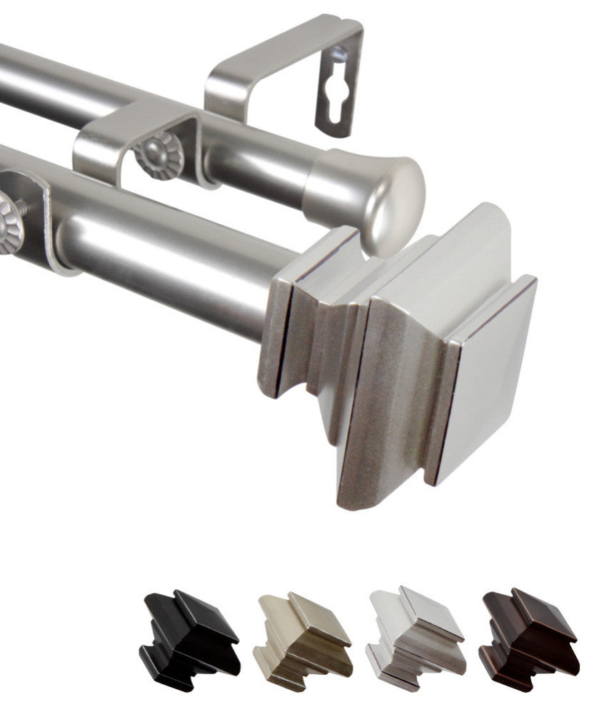 Helen 1" Double Curtain Rod, Satin Nickel, 48-84"