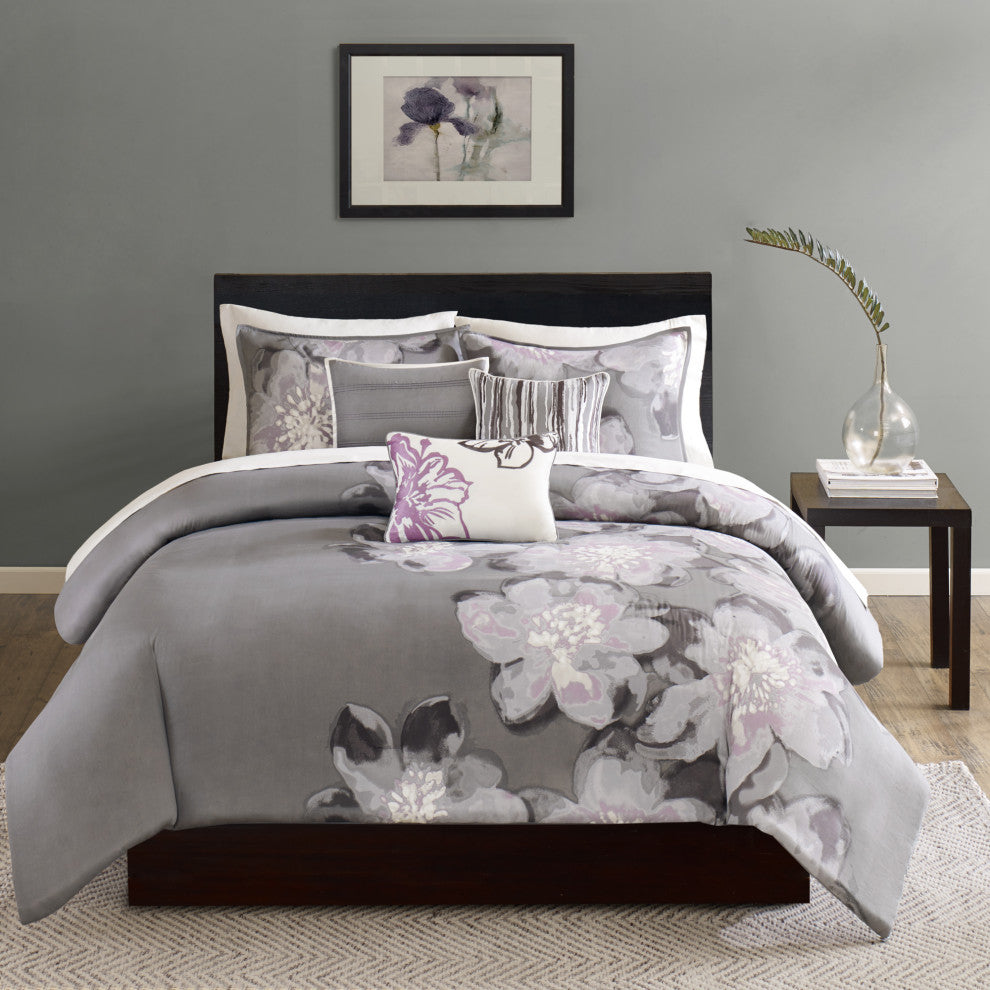 Madison Park Sateen Printed 6-Piece Duvet Set, Queen