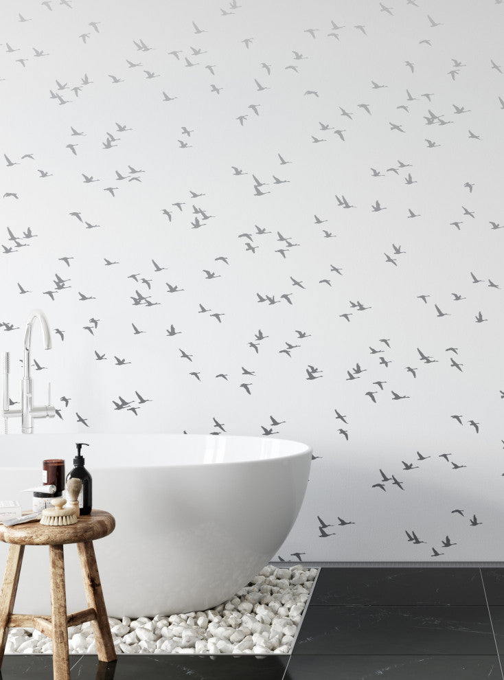 Soaring Birds Peel and Stick Vinyl Mural, Grey, 24"w X 96"h, Single