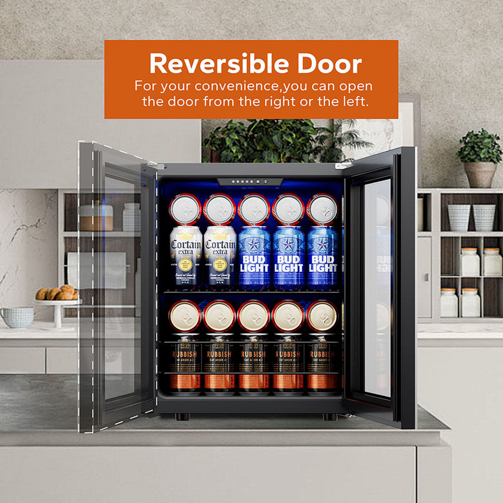 Ca''Lefort 65-Can Beverage Cooler with Glass Door, Freestanding/Countertop Fridge
