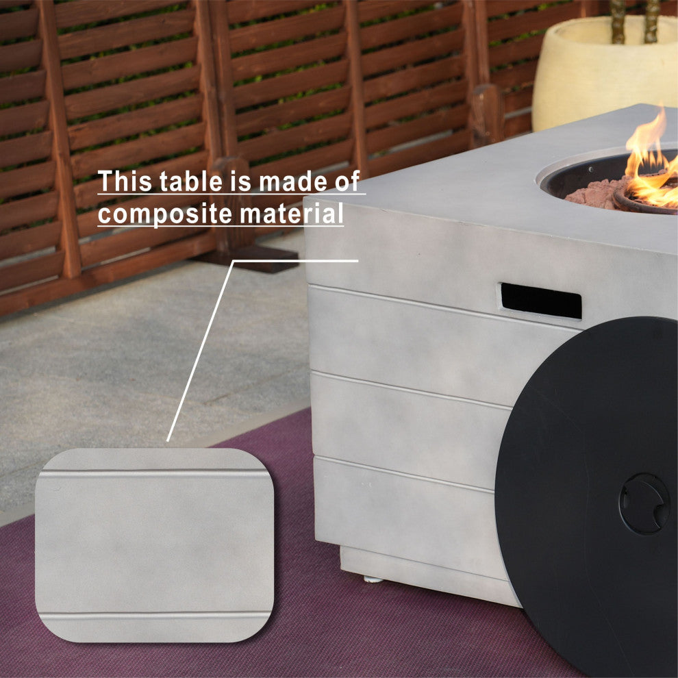 Patio Wood Coating Propane Fire Pit Table with Cushioned Chairs, Square