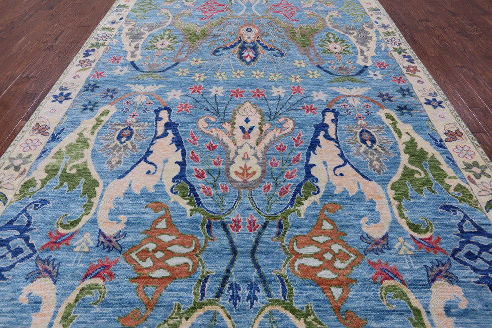 9' 2" X 12' 1" Hand-Knotted Turkish Oushak Wool Rug - Q15612