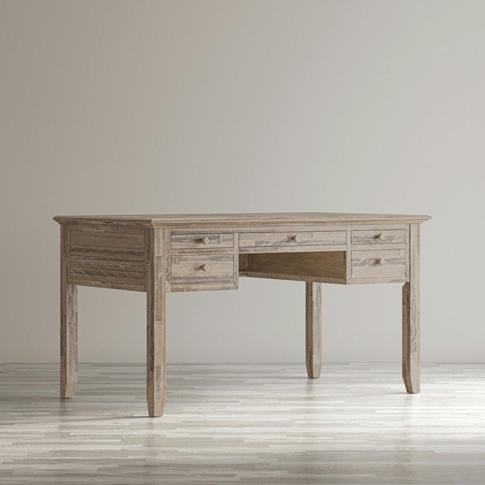 Rustic Shores Coastal Style Distressed Acacia USB Charging Desk - Grey Wash