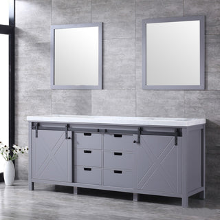 Marsyas 80" Dark Gray Double Vanity Carrara Marble Top Sinks, 30" Wall Mirrors