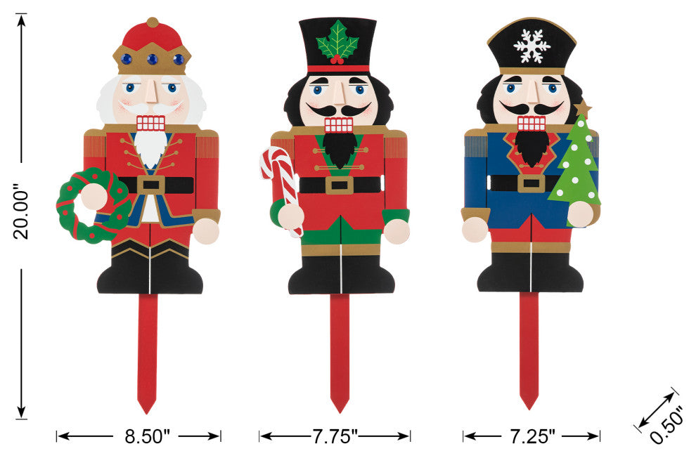 Wooden Nutcracker Yard Stake, 3-Piece Set